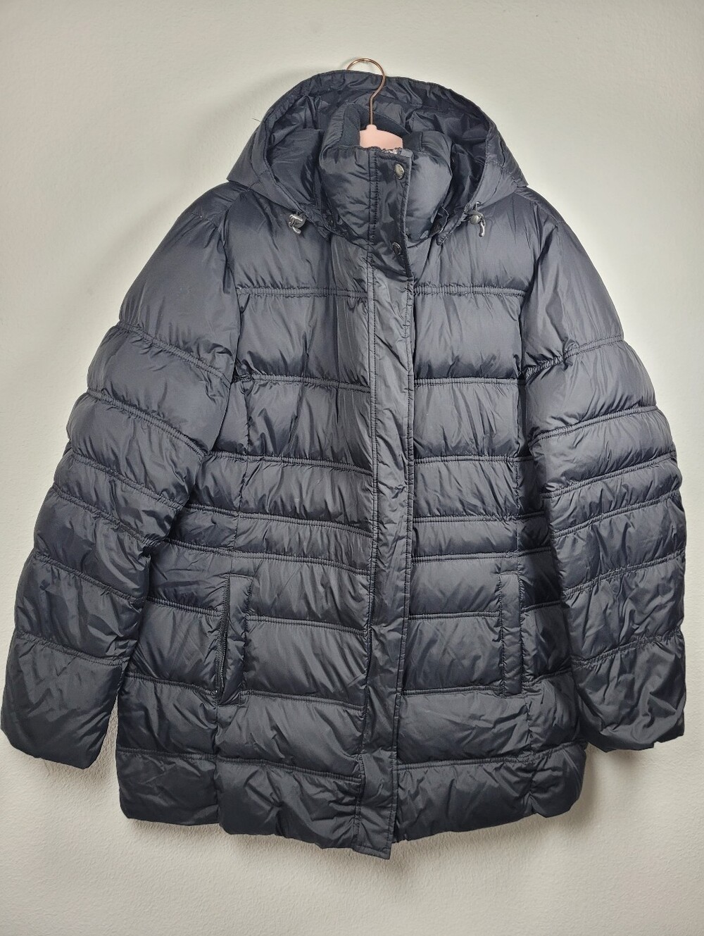 Lands' End Womens Black Down Fill Hooded Puffer Coat Jacket Size XL 18-20 Parka